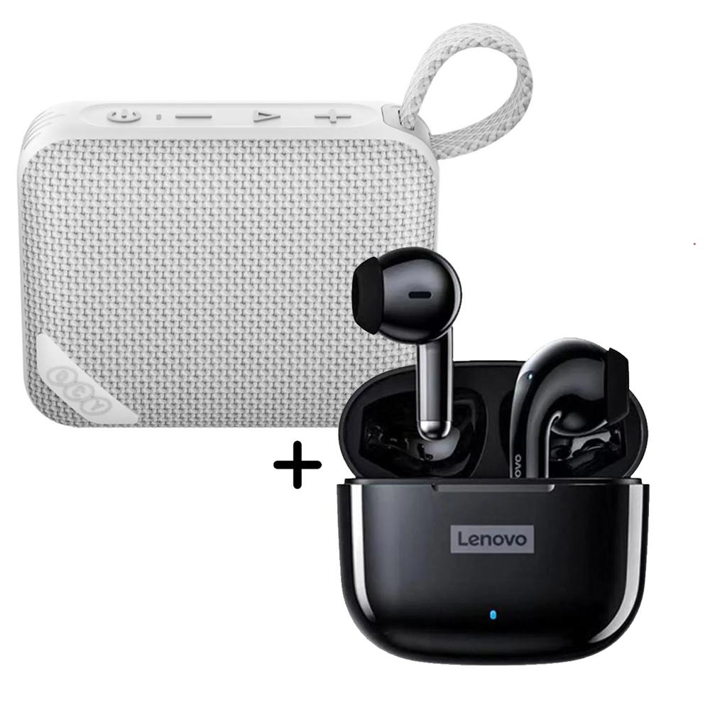 Combo Parlante QCY SP2 Gris 5W - Audífonos Lenovo LP40 Pro Negro