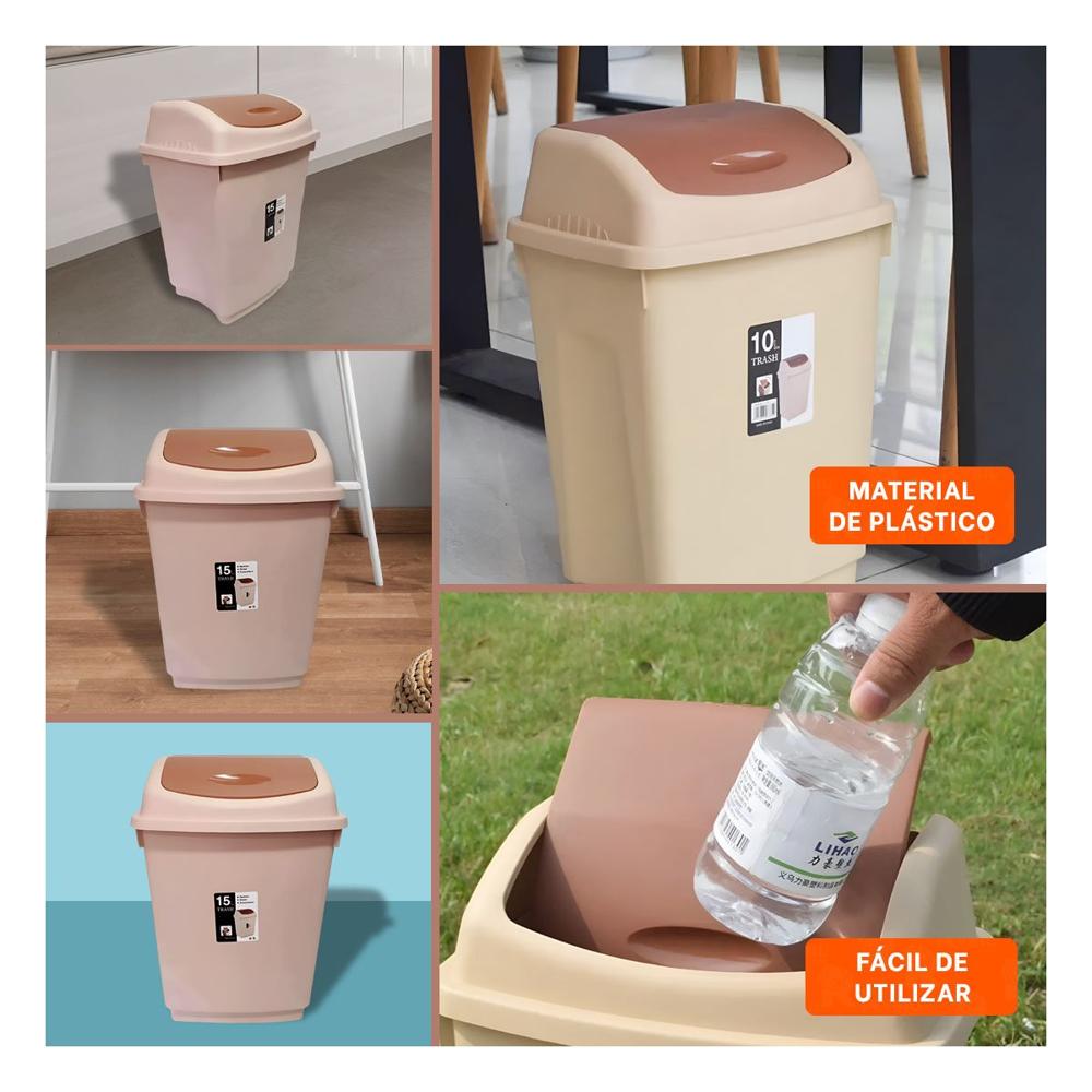 Recipiente de Basura con Tapa Vaiven Color Marron y Capacidad 15L