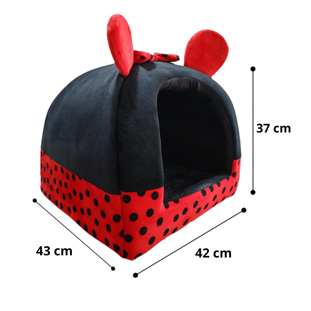 Cama Iglú Minnie Mouse Para Perros y Gatos Talla L - Rojo con Negro