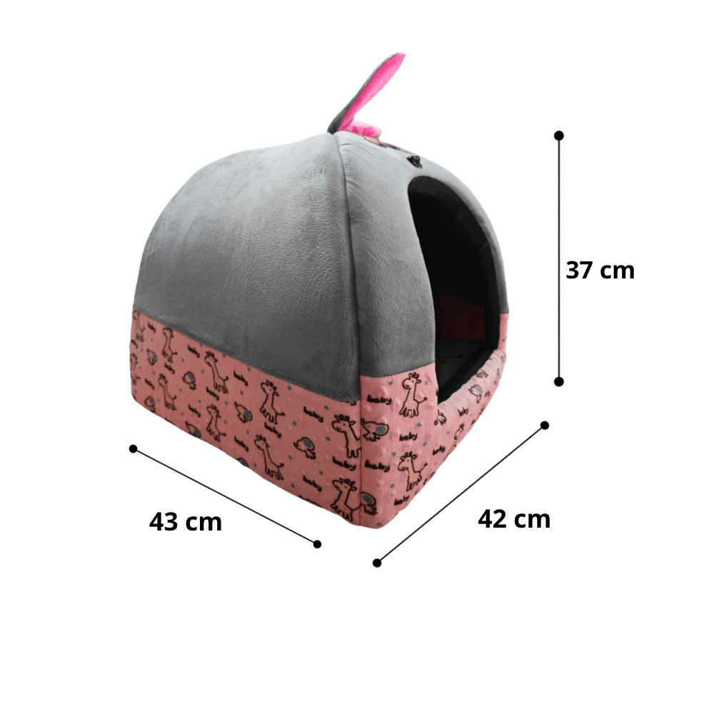 Cama Iglú Conejito Para Perros y Gatos Talla L - Gris con rosa