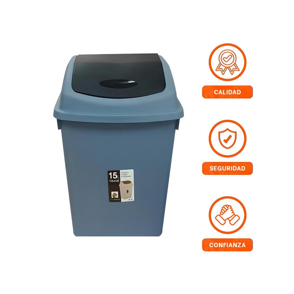 Recipiente con Tapa Vaiven para Basura Color Azul 15L Y Ligas Regalo