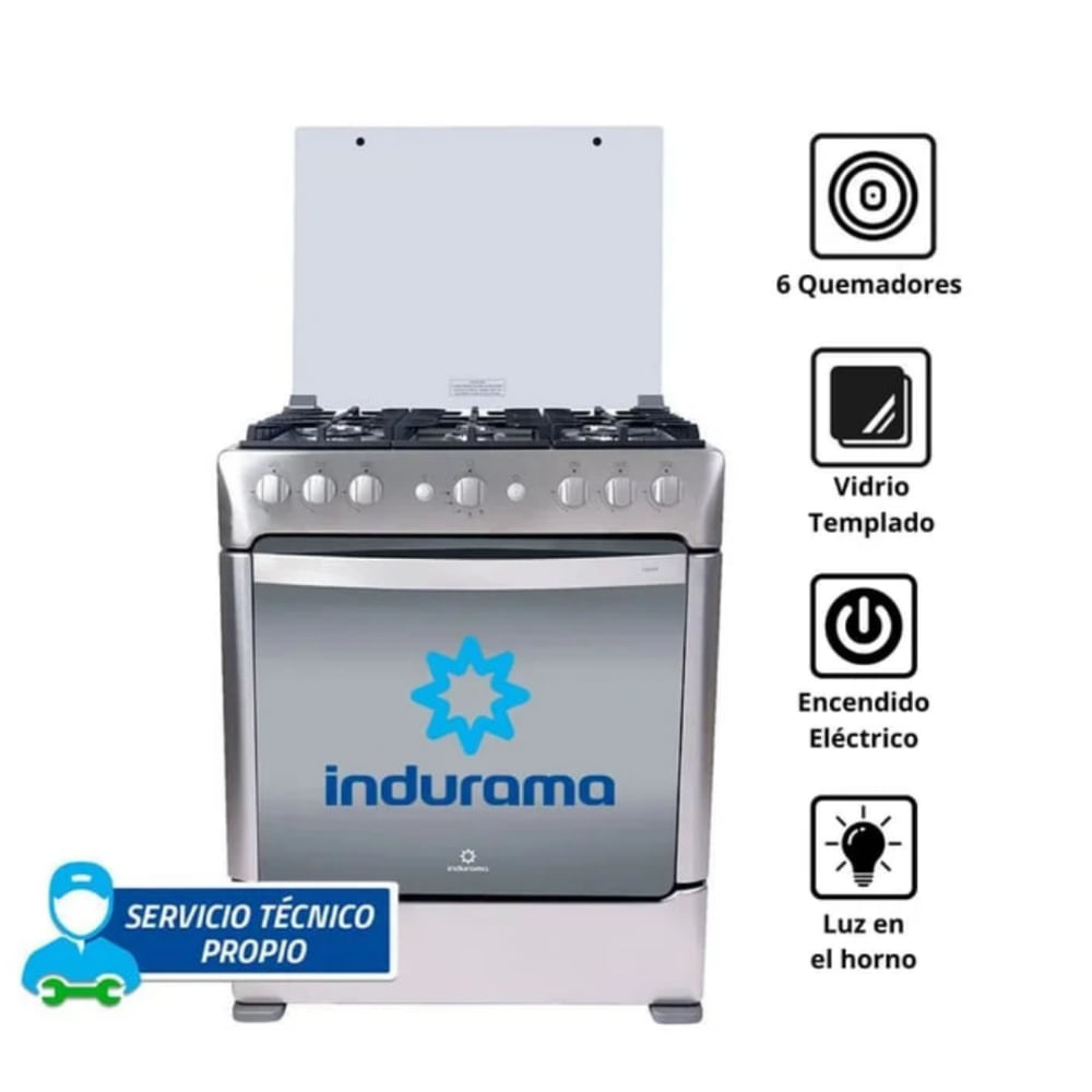 COCINA INDURAMA PARMA ZAFIRO CROMA 6 QUEMADORES