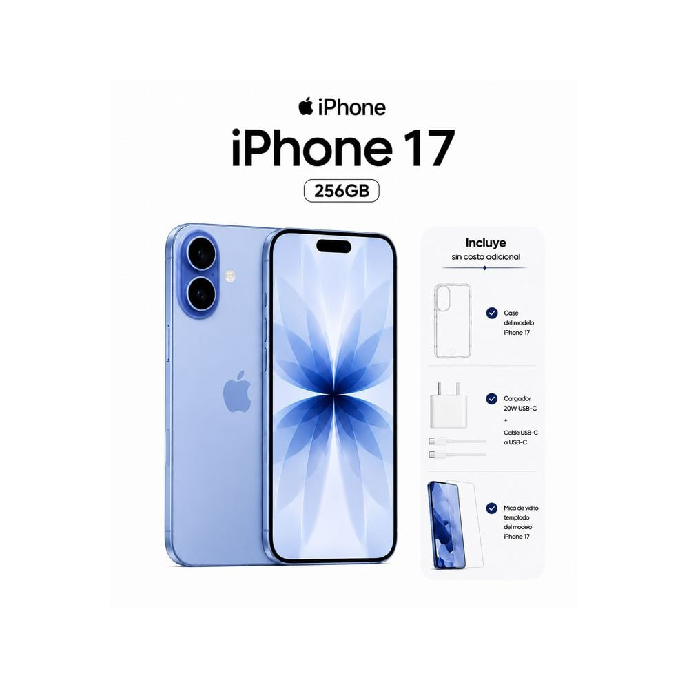 IPHONE 17 256GB ESIM  AZUL + MICA + CARGADOR + CASE