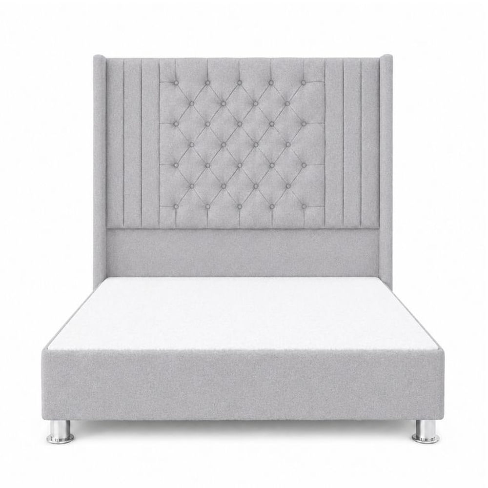 Cama Tapizada Confort Capitoné Cromo Plomo Claro 2 Plz Plateado Oscuro