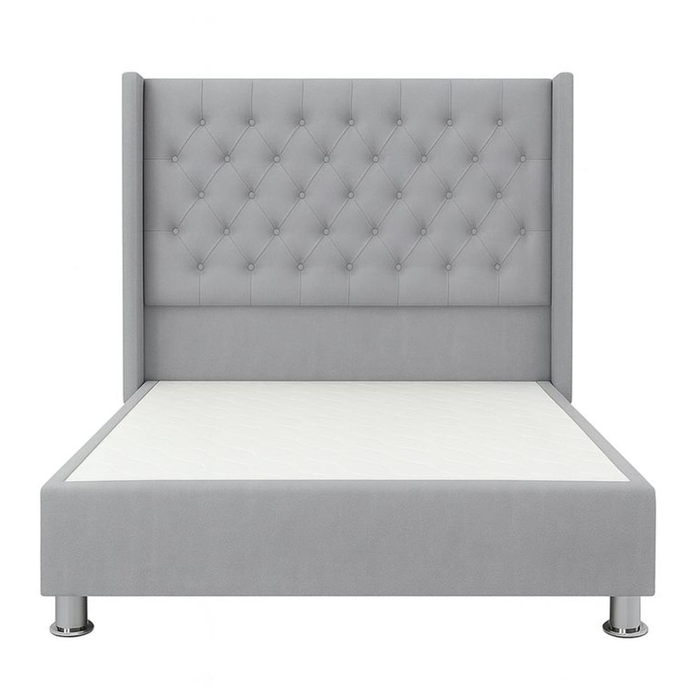 Cama Tapizada Confort Capitoné Cromo Gris 2 Plz Gris