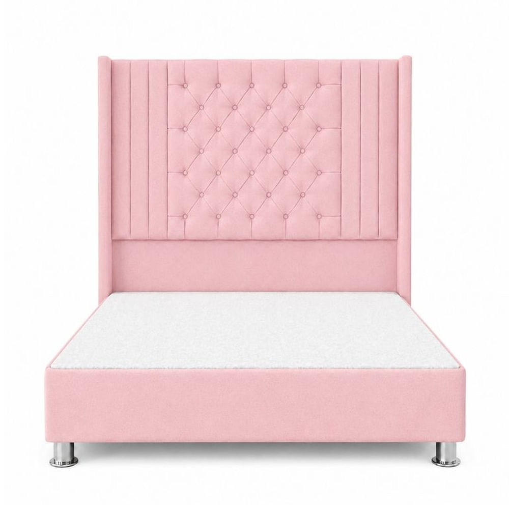Cama Tapizada Confort Aurora Capitoné Cromo Rosa 2 Plz Rosado