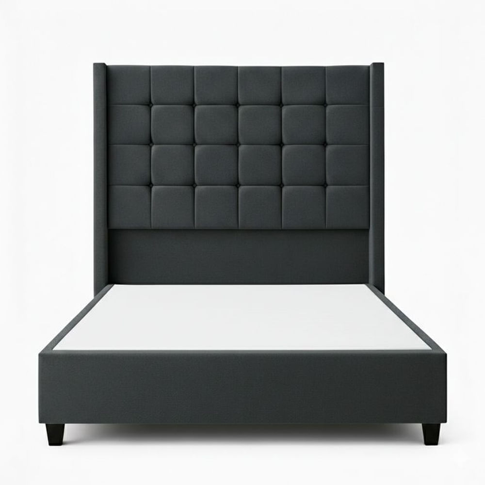 Cama Tapizada Confort Cubo Plomo Oscuro 2 Plazas Plateado Oscuro