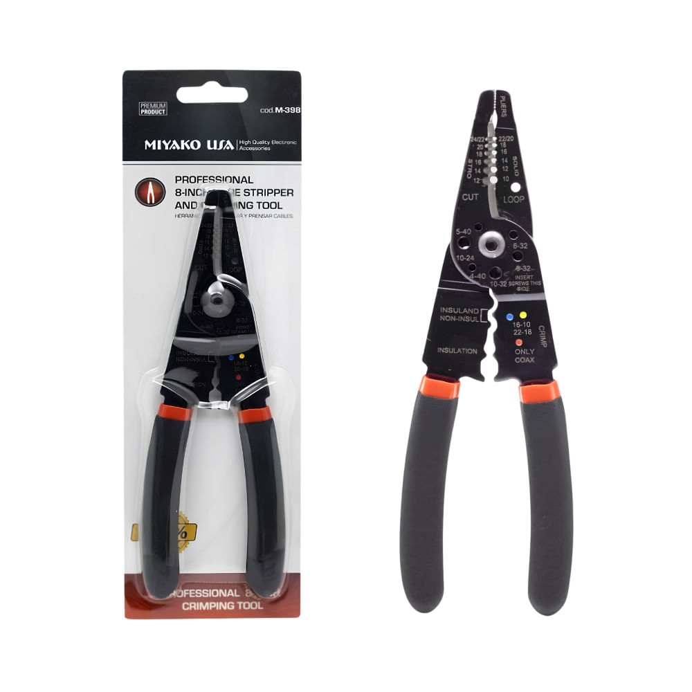 Alicate Pelador de Cable 6"" Multifunción Cortar Pelar y Crimpar Miyako M-398
