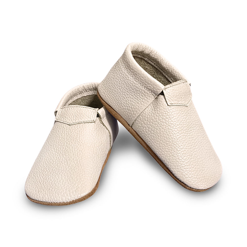 Zapatos Mocs de Cuero Color Beige hechos a mano para Bebés y niños