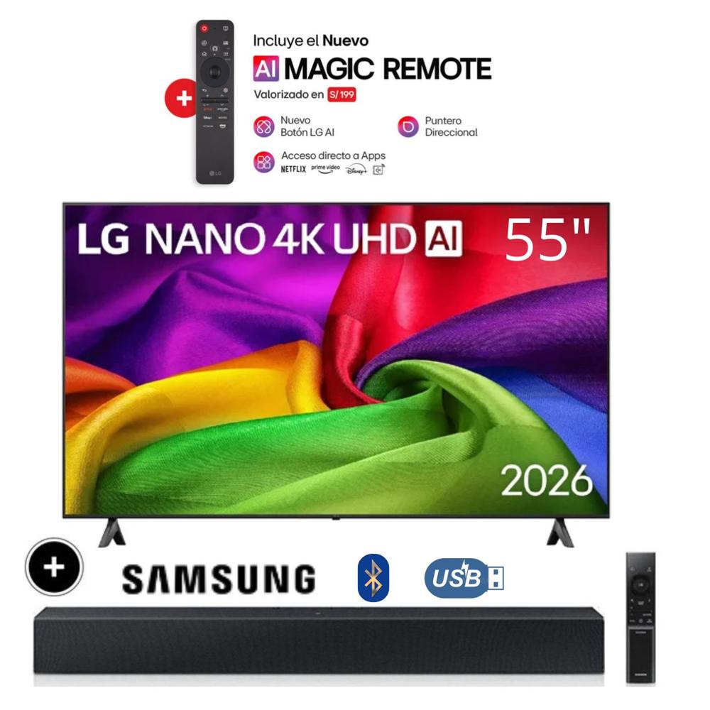Televisor LG 55"" NANO 4K UHD AI Smart TV 55NU800BPSB + Soundbar HW-B400F