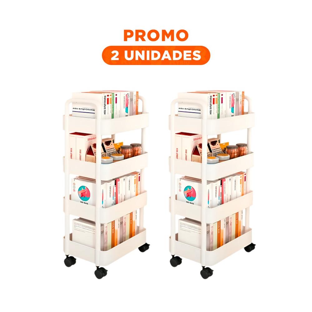 Pack2 Plataforma Rodante Blanca de Plastico con Cuatro Niveles Ruedas y Asas Casa