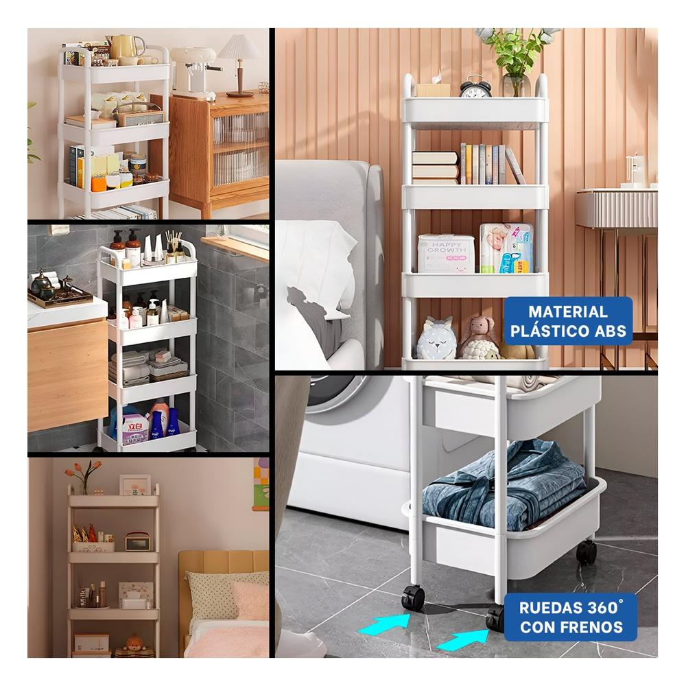 Modulo Rodante Blanco de Plastico con Cuatro Niveles Ruedas y Asas Hogar