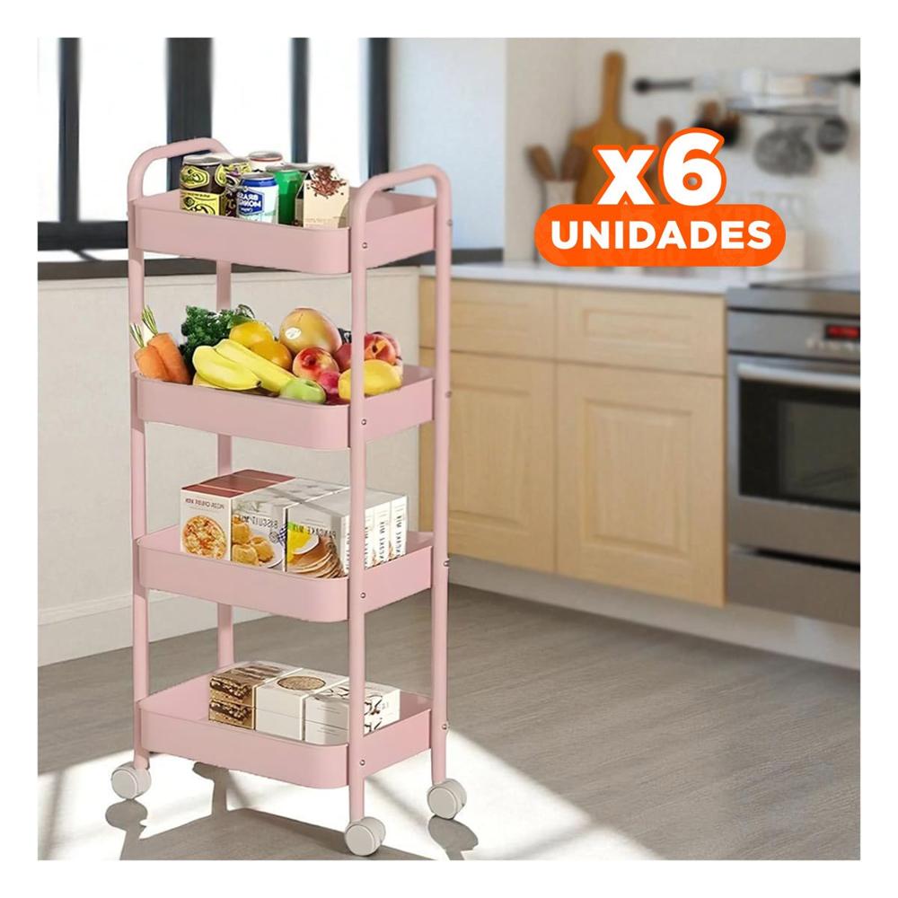Pack6 Unidad organizadora de 4 niveles con ruedas y asas para casa metal rosado Y Papel Regalo