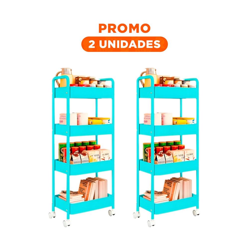 Pack2 Centro Auxiliar de Cuatro Niveles con Ruedas y Asas Metal Celeste Casa