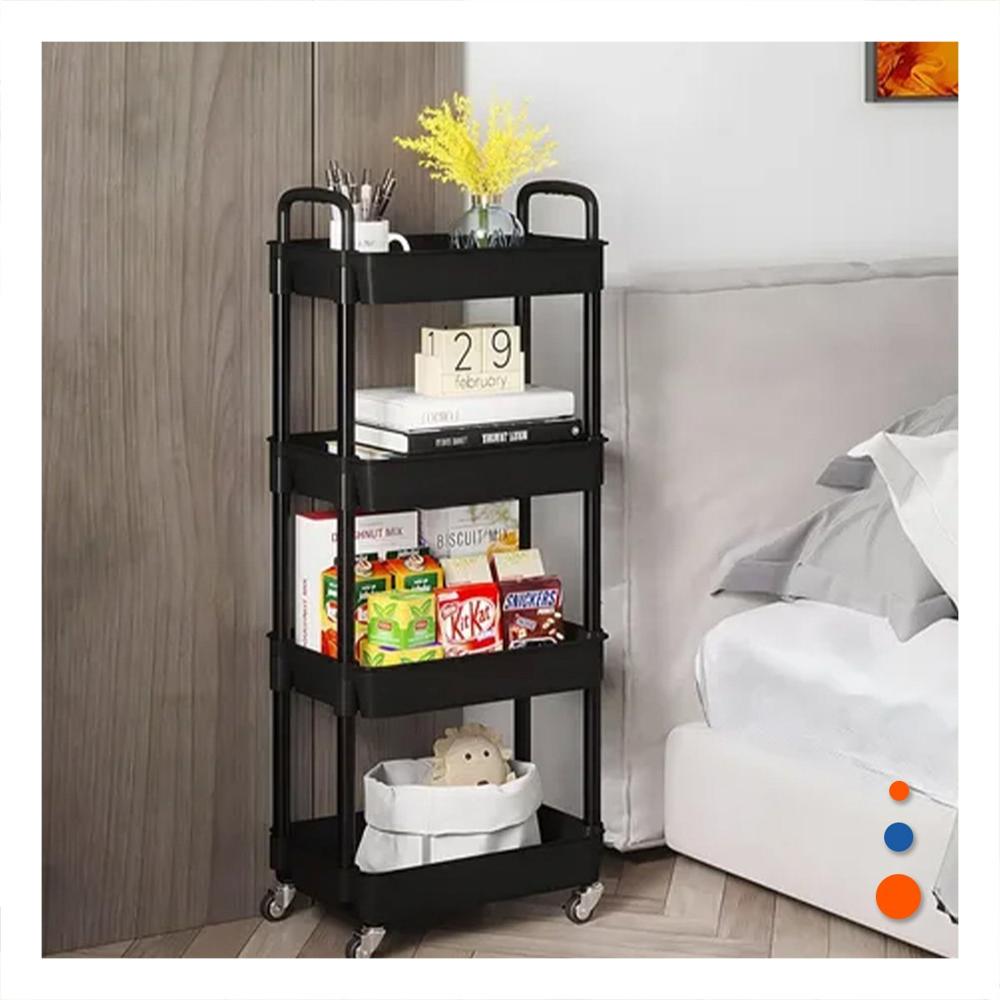 Organizador de Cocina 4 Niveles con Ruedas y Asas de Plastico Negro para Hogar Y Regalo Sticker
