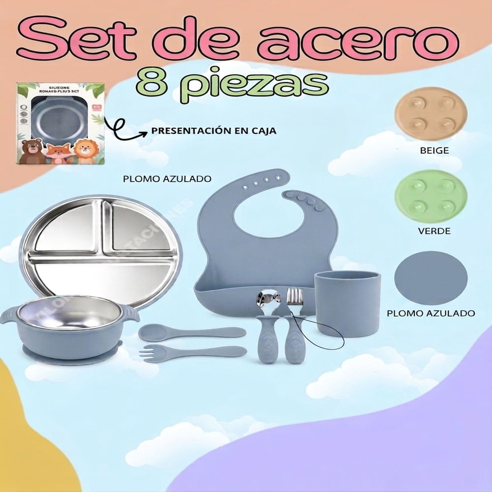 Set de Alimentación para Bebé de Acero 8 Piezas Hombre