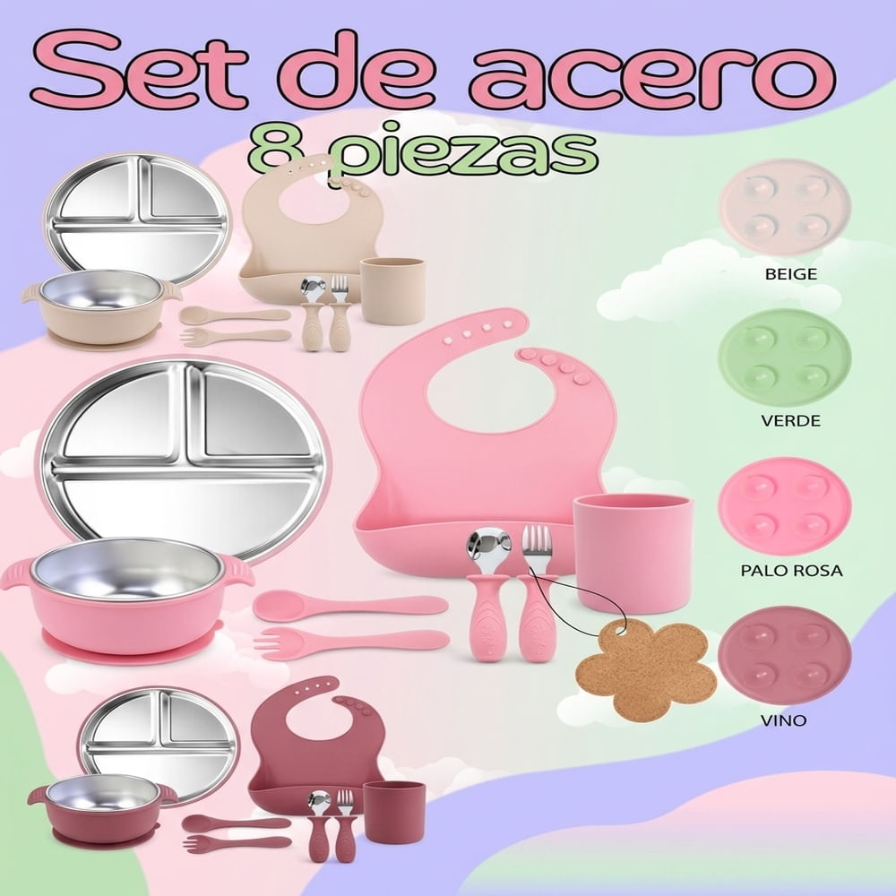 Set de Alimentación para Bebé de Acero 8 Piezas Mujer