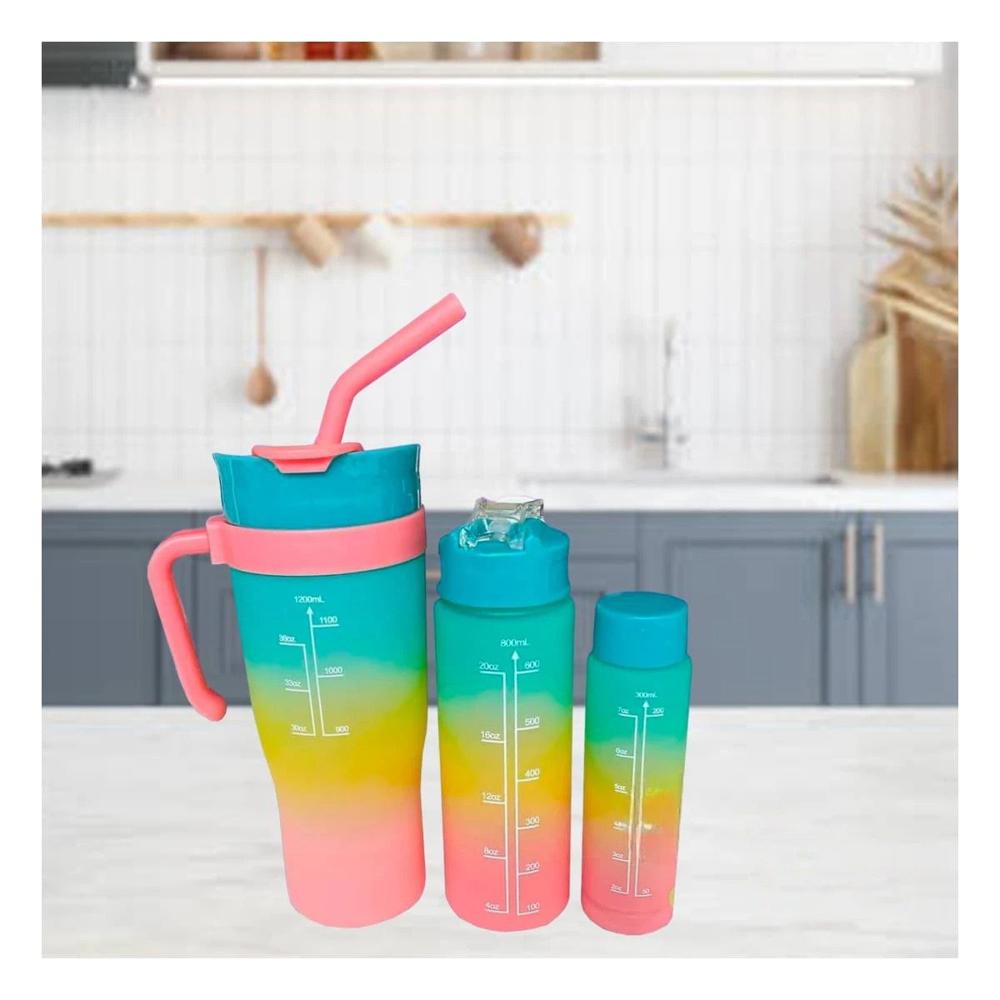 Tomatodo Trio Tricolor Verde Amarillo Rosado 1200ml 800ml 300ml Compacto y Facil Y notas