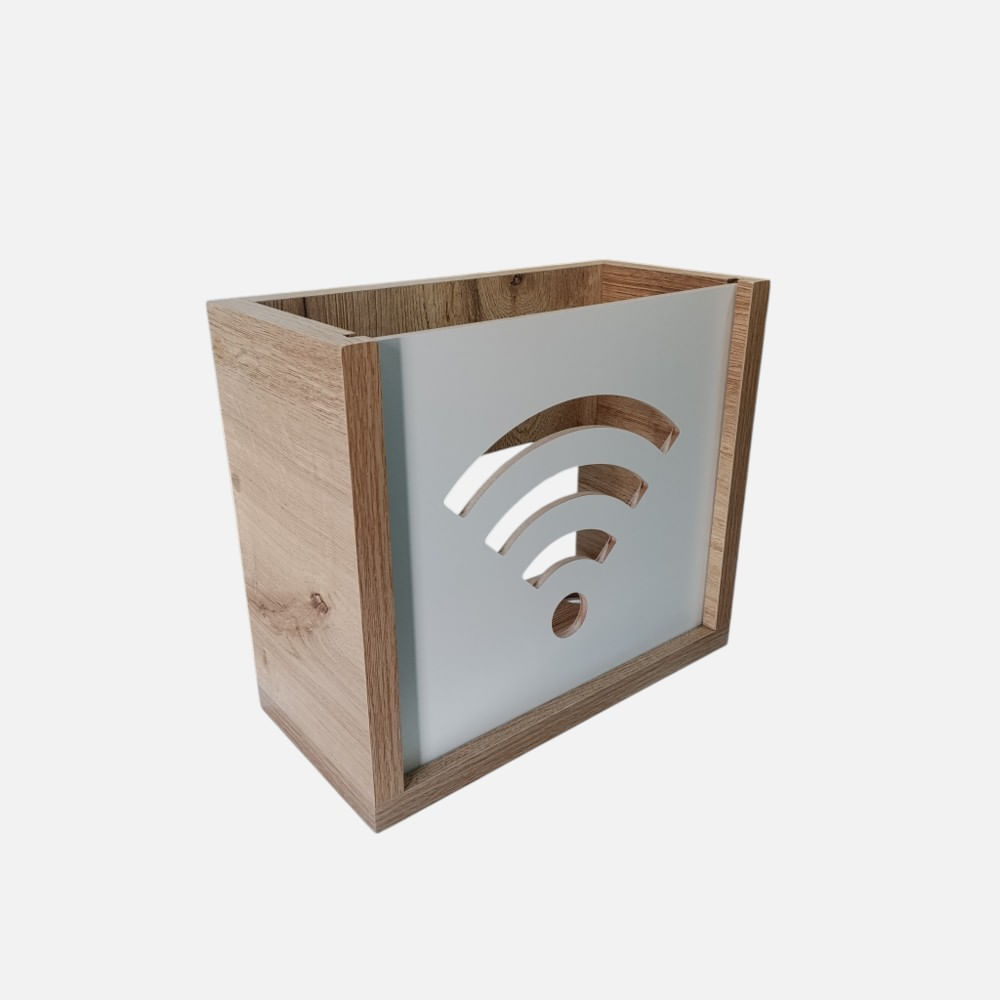 Organizador flotante de melamina para modem o router Wifi.  Duna