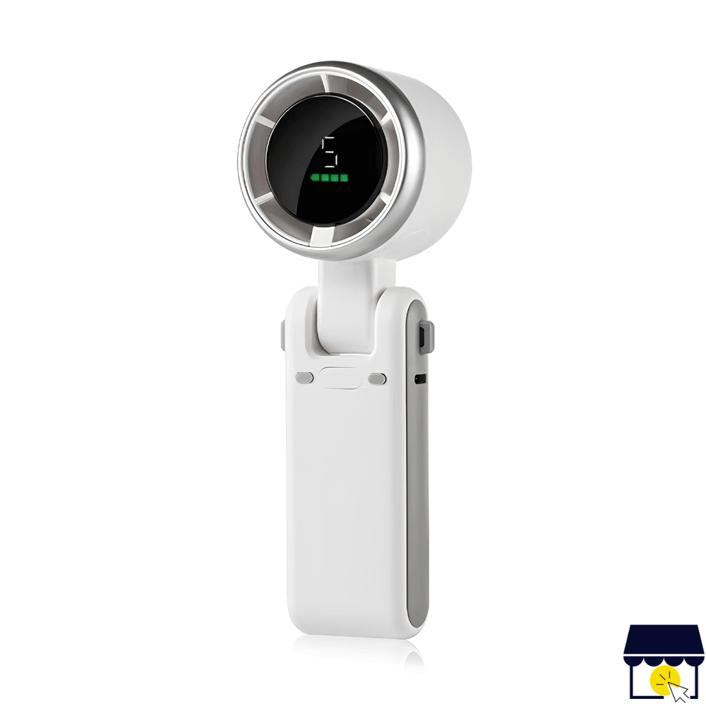 Ventilador Portátil de Mano 5 Velocidades con Pantalla Digital - Blanco