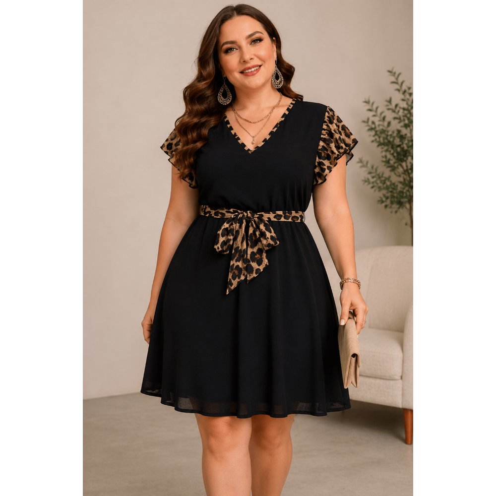 Vestido Leopardo-Vestido Floreado con Lazo Vestido Leopardo con Lazo TXXL