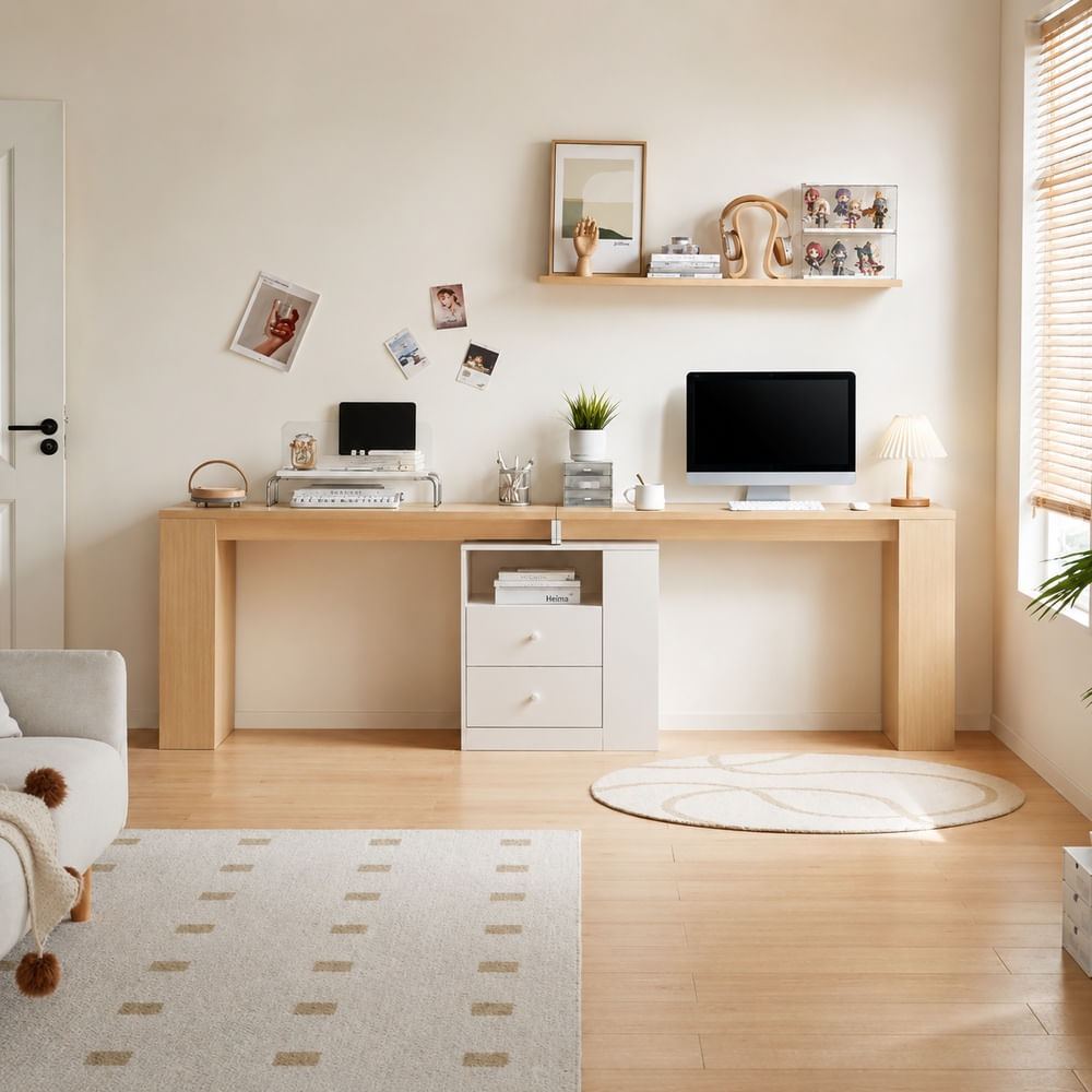 Escritorio Doble Yvana Ventitas Home Color Rovere y Blanco