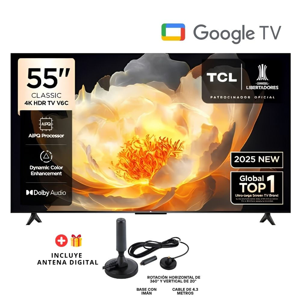 Televisor TCL 55 LED 4K UHD GOOGLE TV 55V6C - Antena Digital
