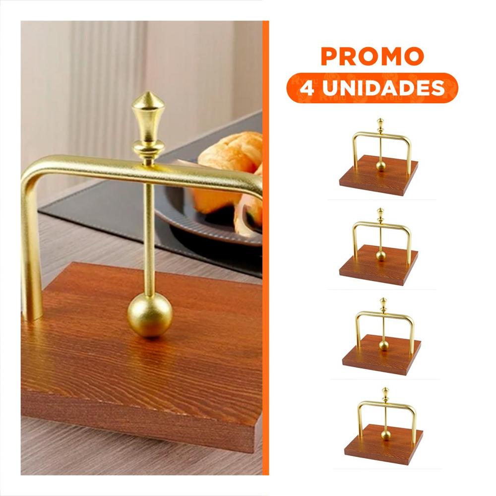 Pack4 Dispensador Vertical de Color Dorado Base Madera para Mesa