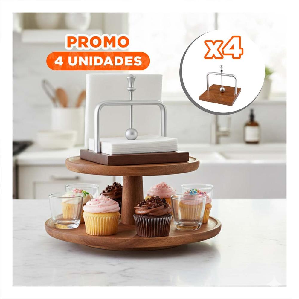 Pack4 Dispensador de Color Plateado con Base Madera Uso Diario Y Papel Regalo