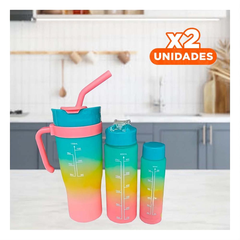 Pack2 Set Trio Tricolor Verde Amarillo Rosado 1200ml 800ml 300ml Facil Uso Practico