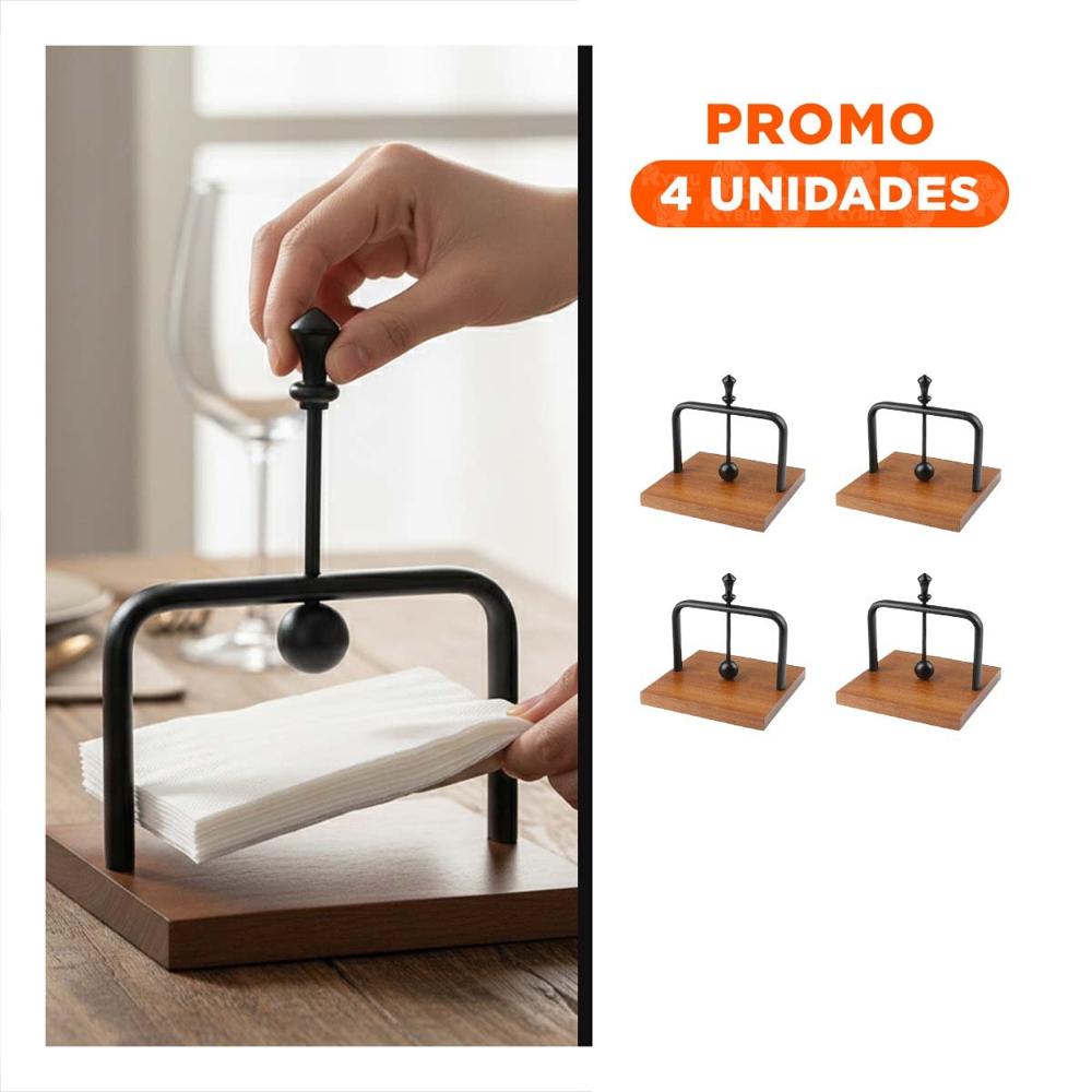 Pack4 Dispensador Vertical de Color Negro Base Madera para Mesa