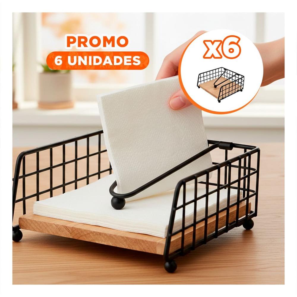 Pack6 Organizador de Servilletas Borde Cuadrado de Color Dorado Base Madera