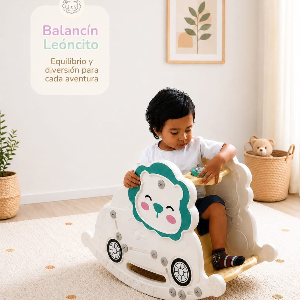 Mecedora infantil diseño leoncito con accesorio musical