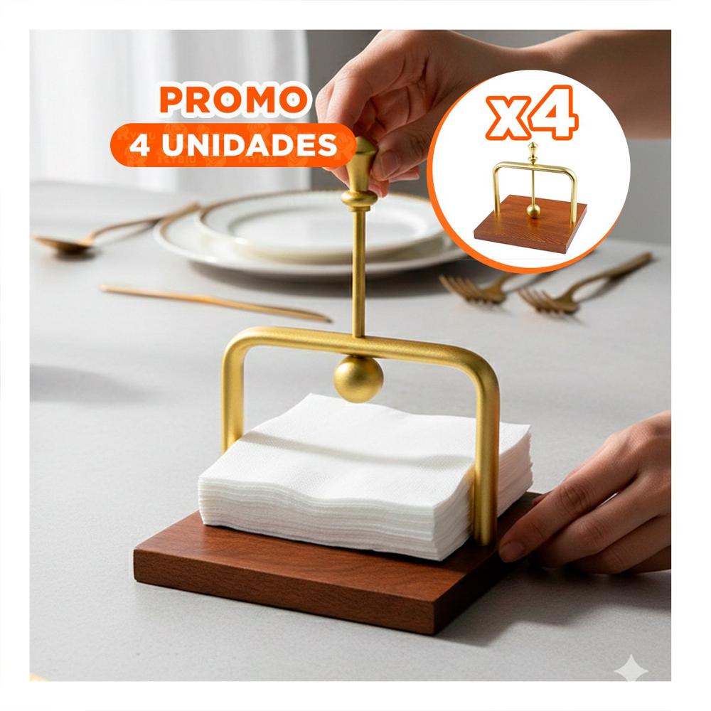 Pack4 Soporte Vertical de Color Dorado con Base Madera y Brazo Dispensador Y Regalo Sticker