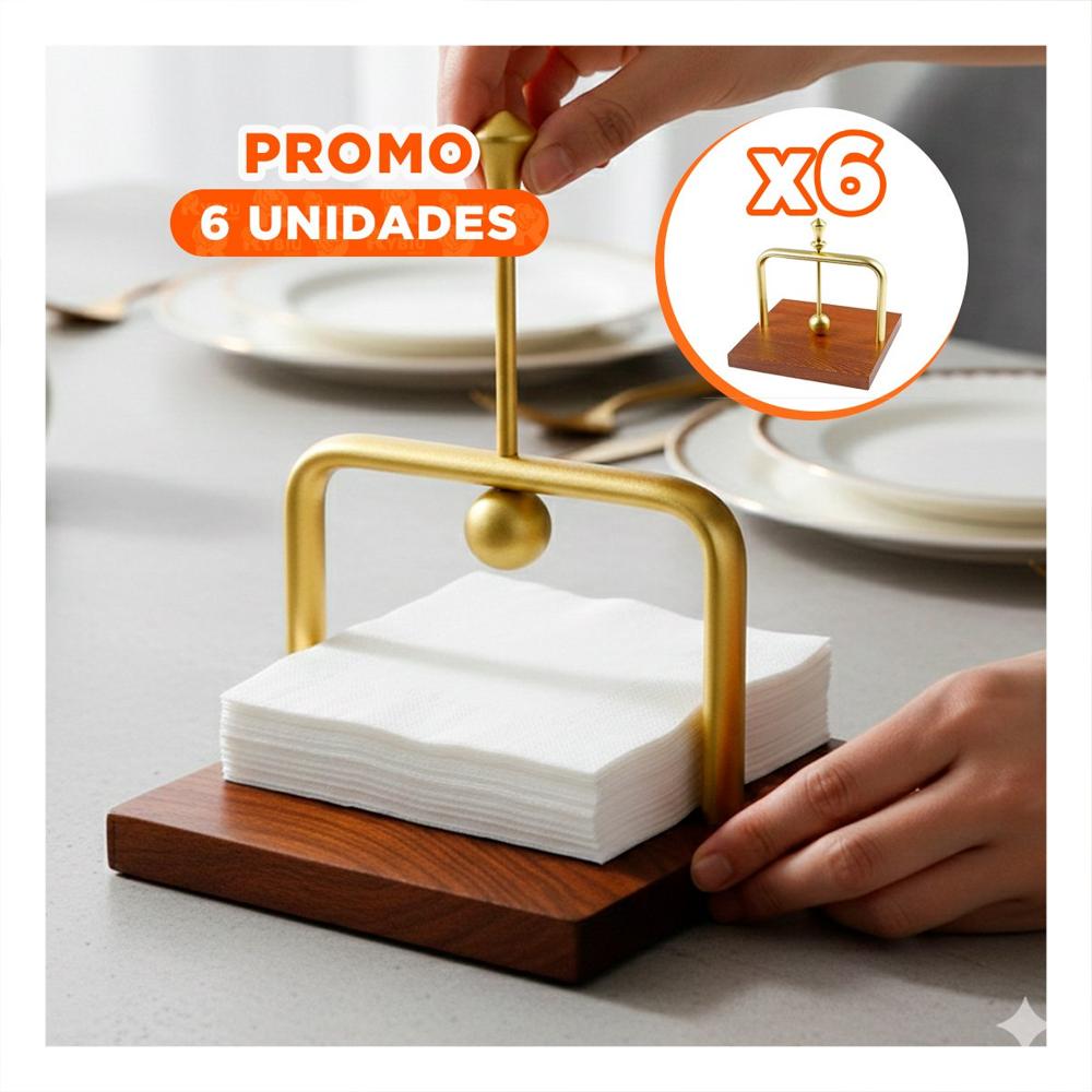 Pack6 Organizador de Servilletas Vertical de Color Dorado Base Madera