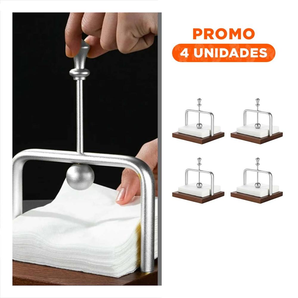 Pack4 Dispensador Vertical de Color Plateado Base Madera para Mesa