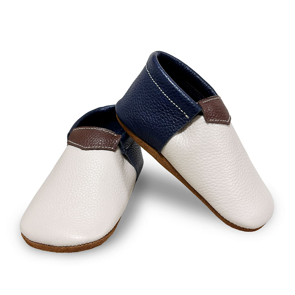 Zapatos Mocs de Cuero Tricolor punta Beige hechos a mano para Bebés y niños