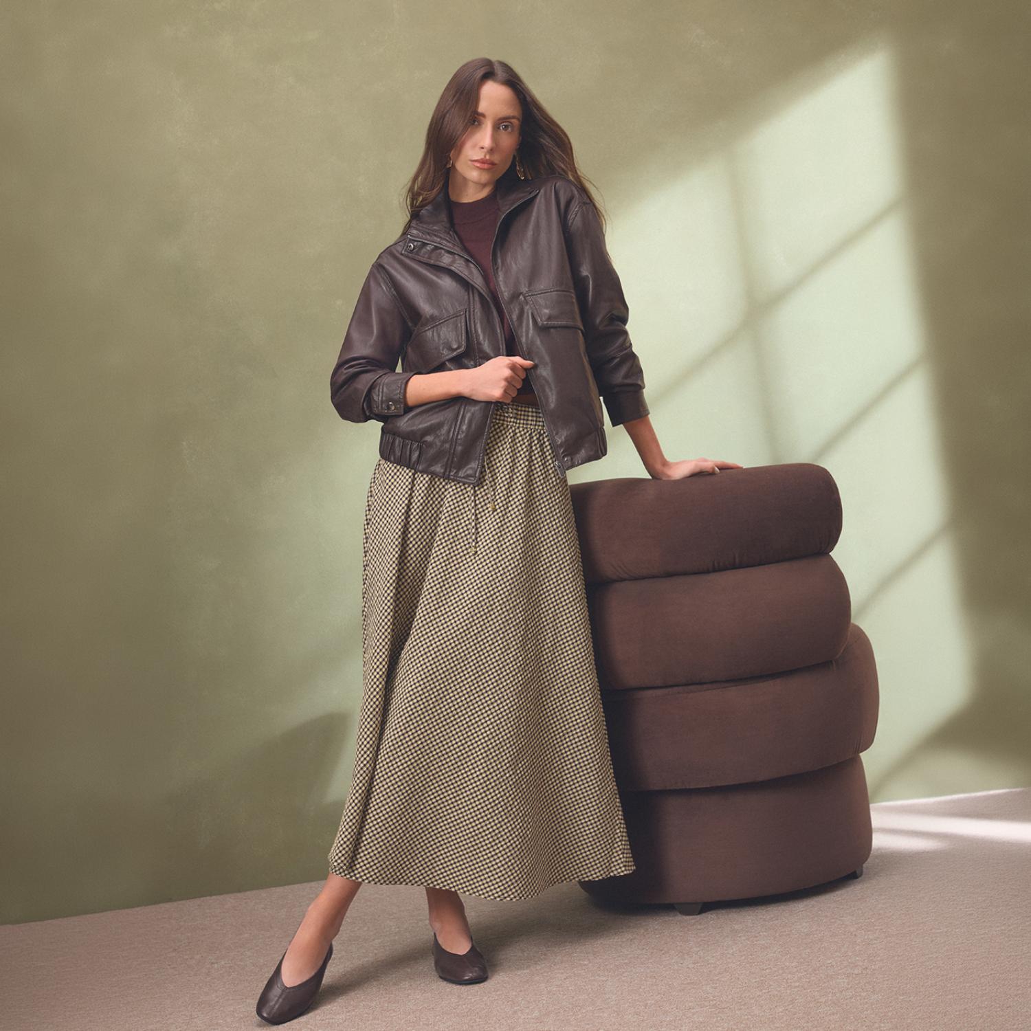 Falda Midi Mujer Vicky Malabar Gris Melange M