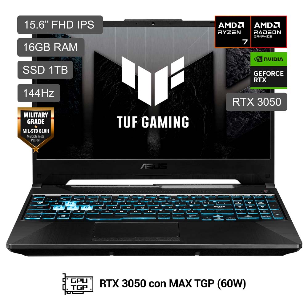 Laptop Gamer ASUS TUF Gaming A15 15.6"" AMD Ryzen 7 (serie 100) 1TB SSD 16GB RTX3050 FA506NCQ-HN046W