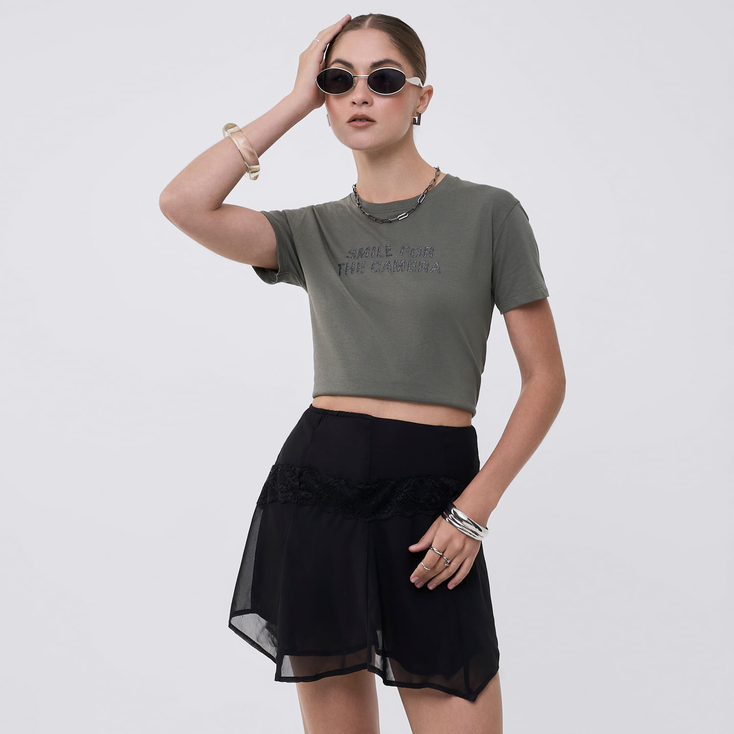 Polo Mujer Bas Crop Print I Hypnotic Manga Corta Verde Militar Xl