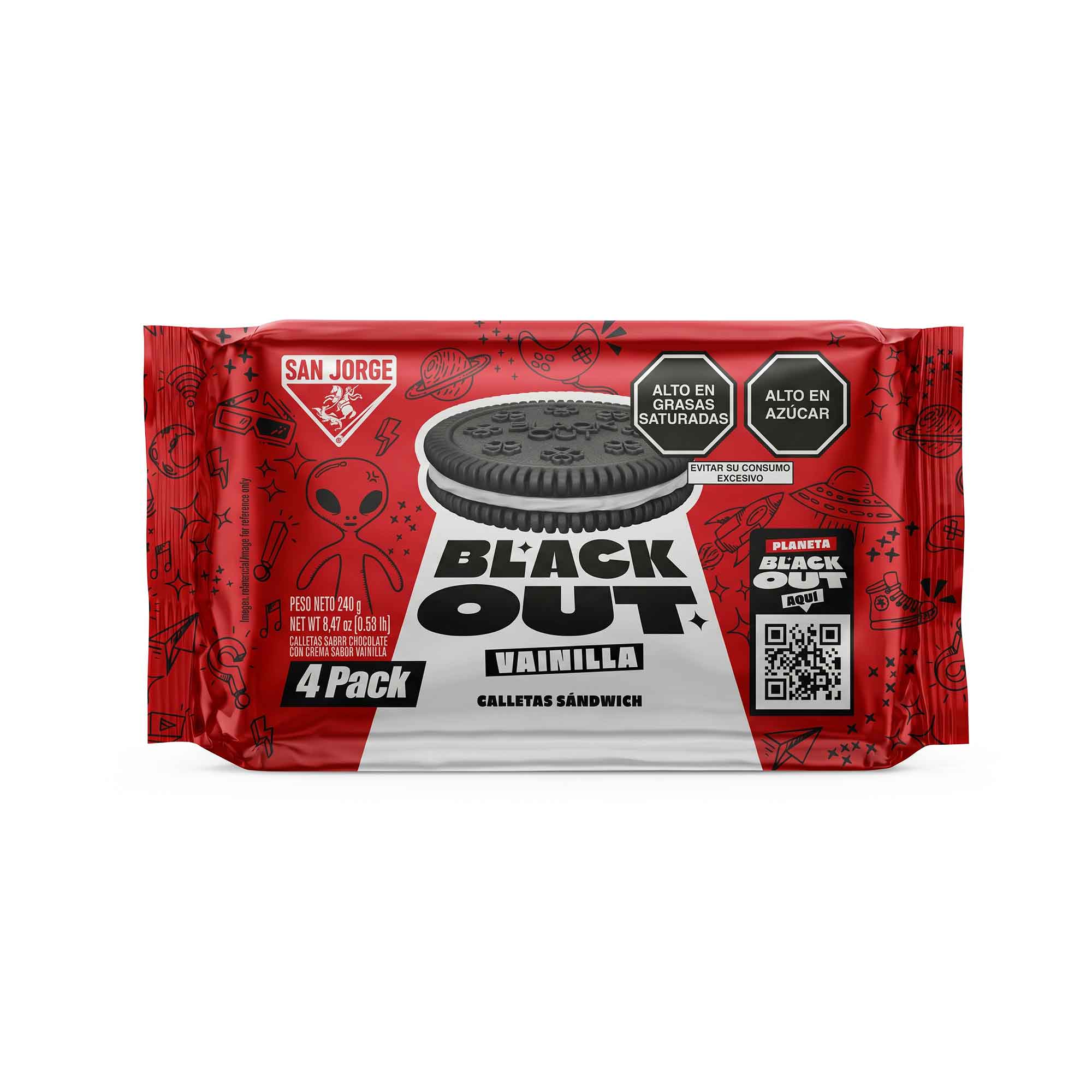 Galletas BLACK OUT Sandwich Rellenas con Crema Sabor a Vainilla Paquete 4un