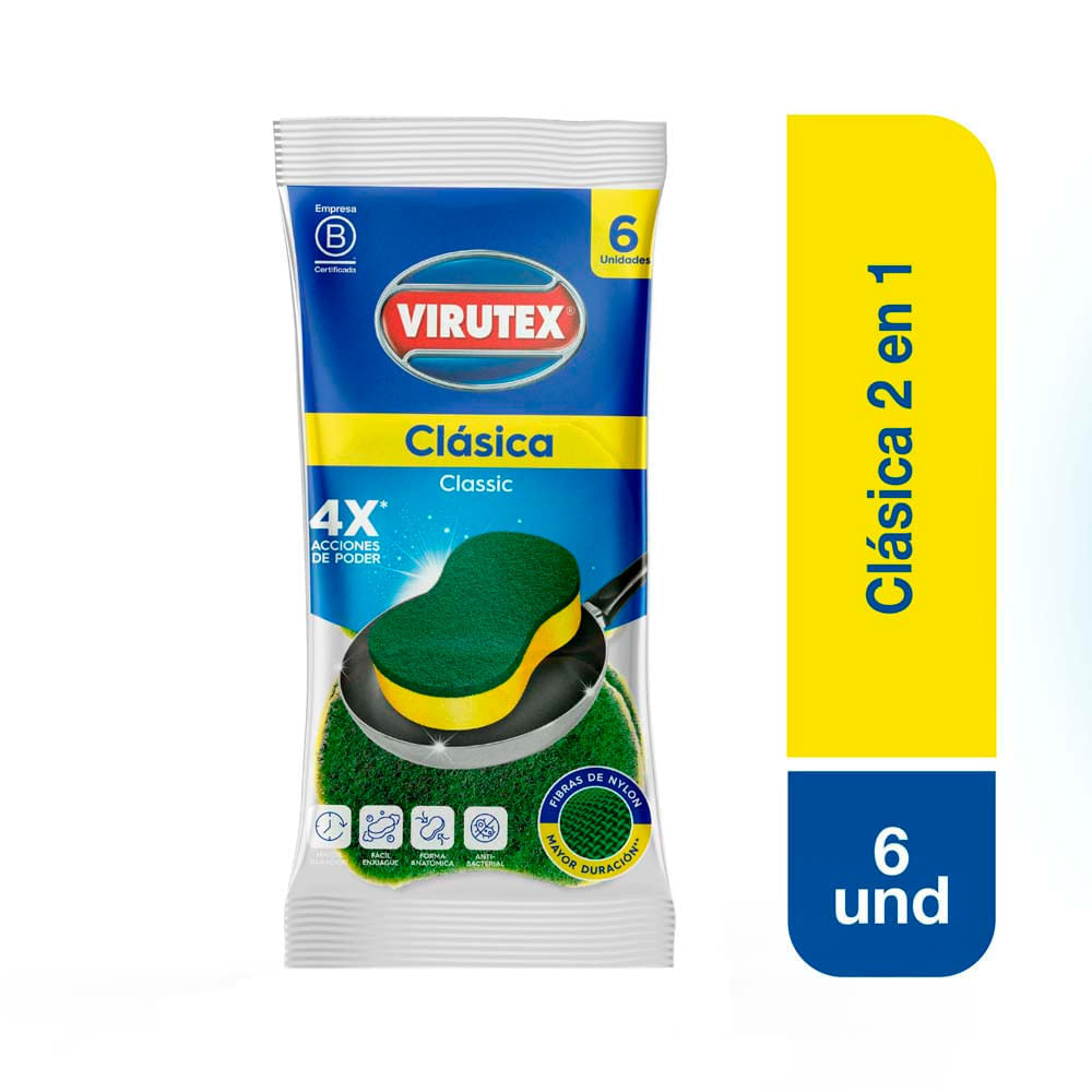 Esponja VIRUTEX Clásica 2 en 1 Pack x6un