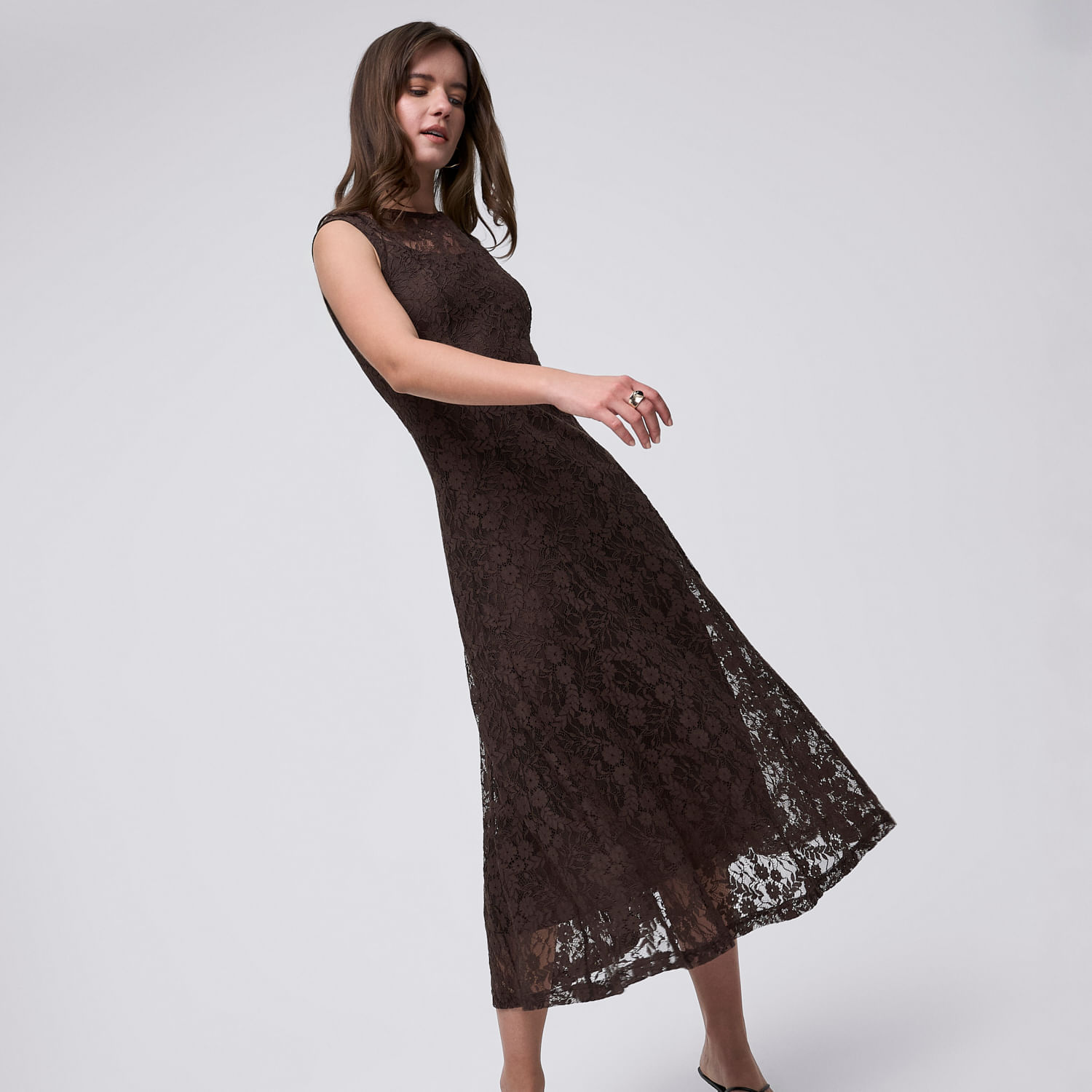 Vestido Midi Mujer Lc Lace Malabar Marrón L