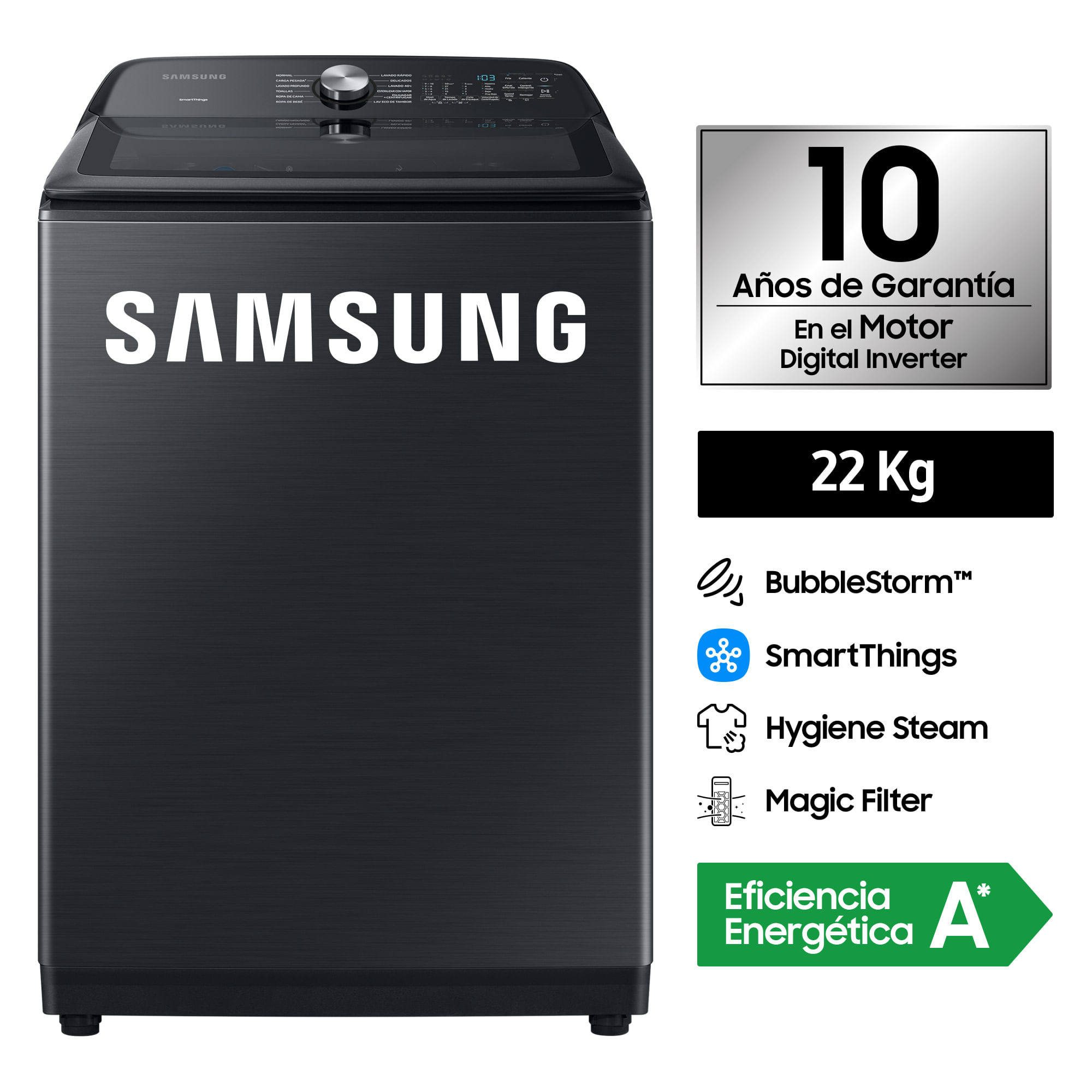 Lavadora Samsung EcoBubble™ 22 KG Negra WA22A8377GV/PE