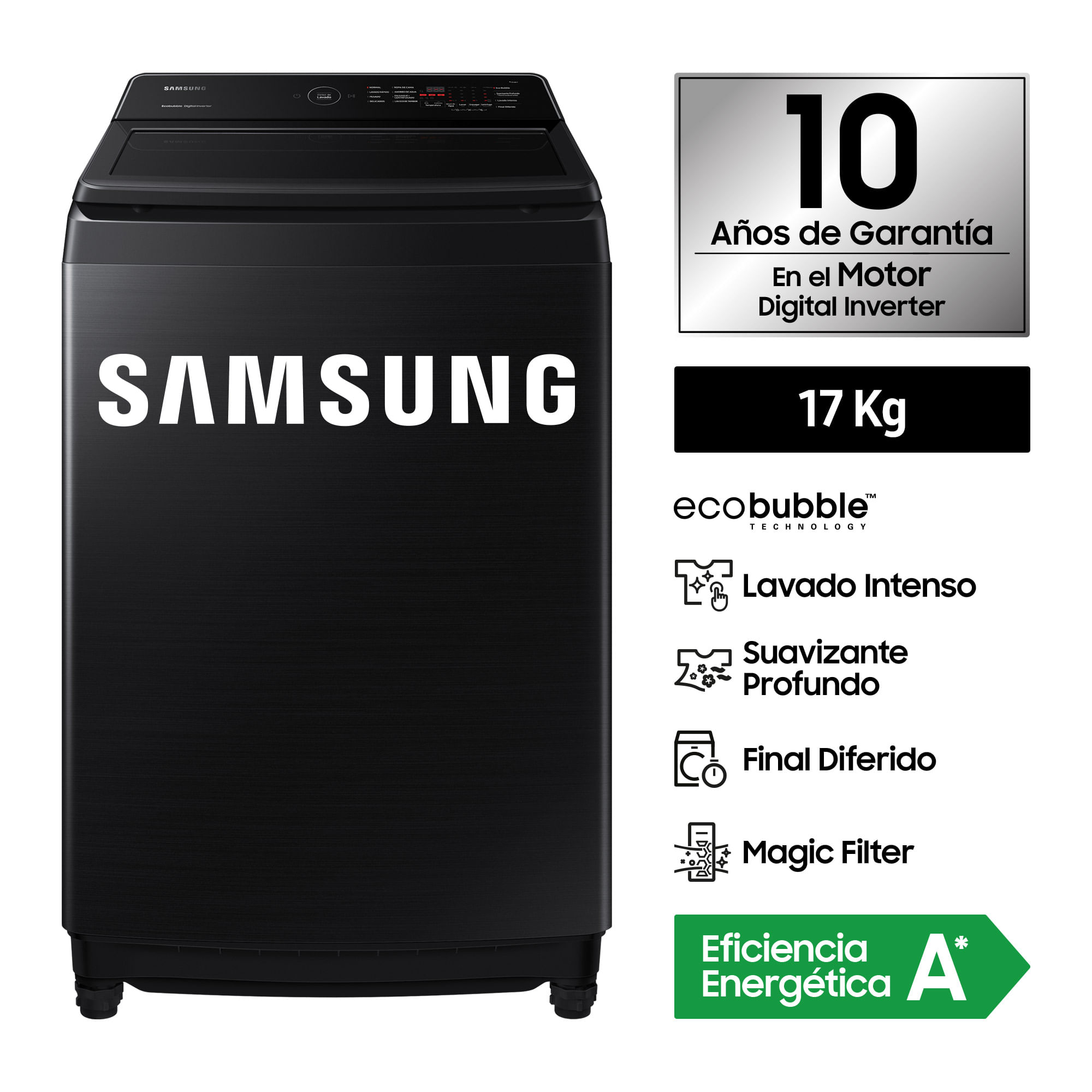 Lavadora SAMSUNG EcoBubble 17KG Negra WA17CG6441BVPE