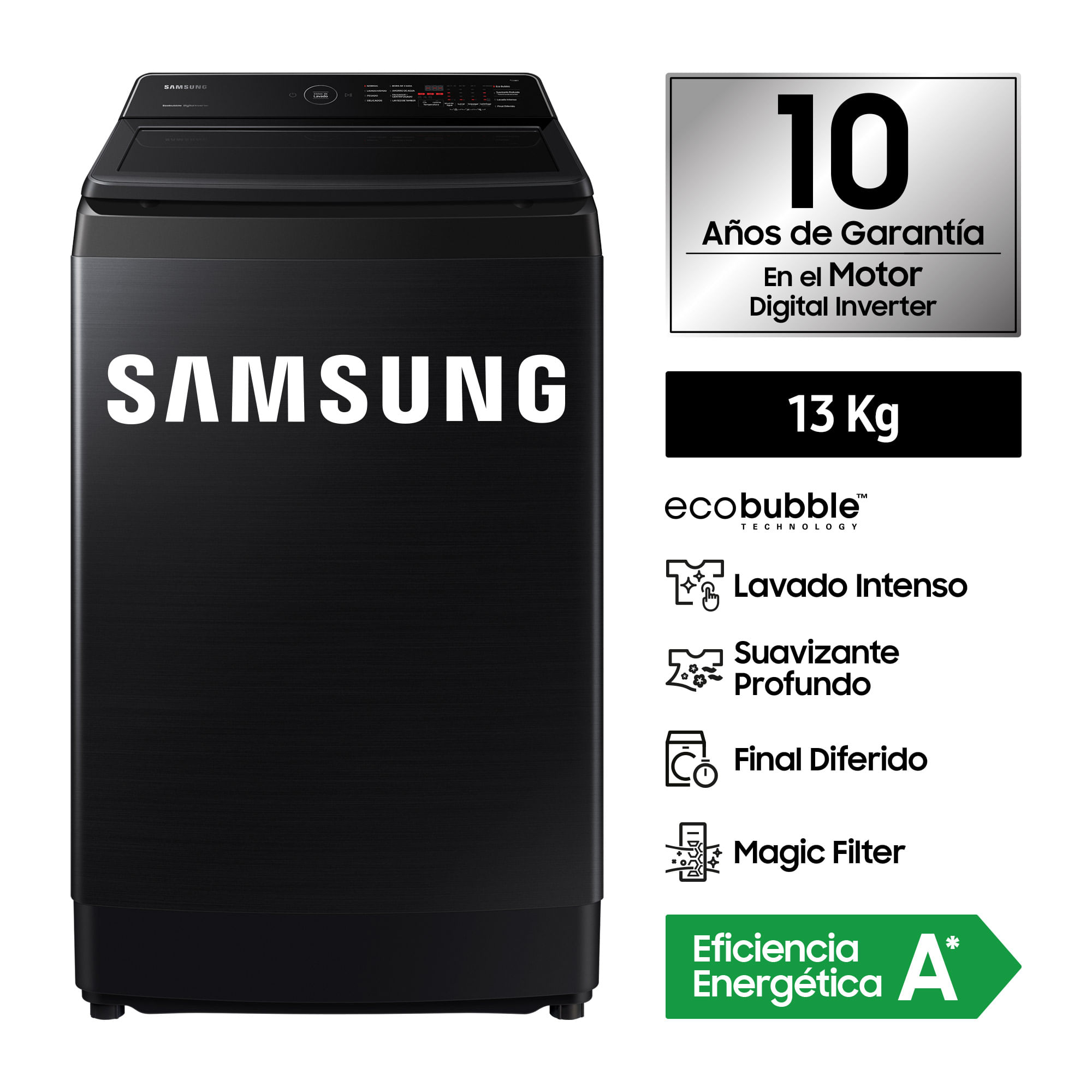 Lavadora SAMSUNG EcoBubble 13KG Negra WA13CG5441BV/PE
