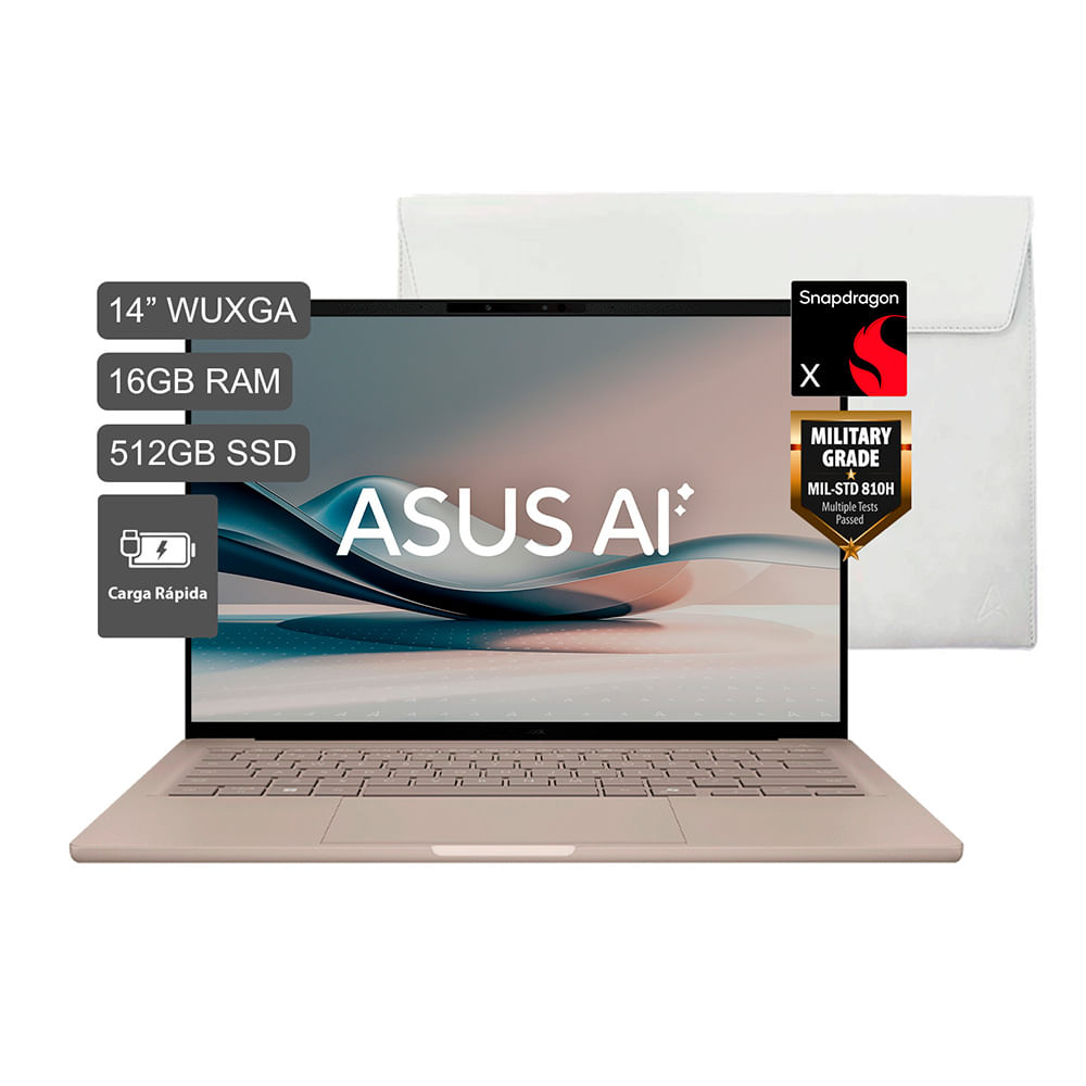 Laptop ASUS Zenbook A14 AI Snapdragon X1-Plus 16GB RAM 512GB SSD 14"" + Funda UX3407QA-QD289W