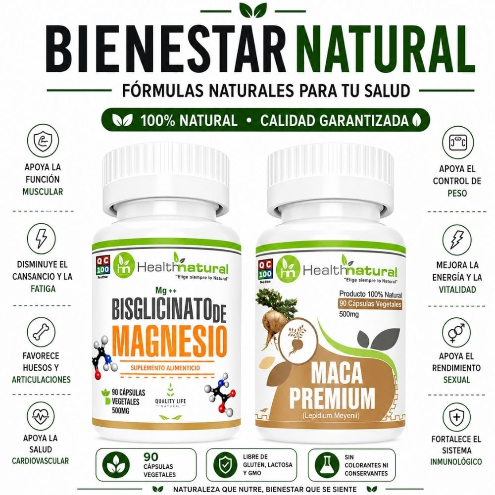 BISGLICINATO DE MAGNESIO HEALTHNATURAL Y MACA PREMIUM HEALTHNATURAL