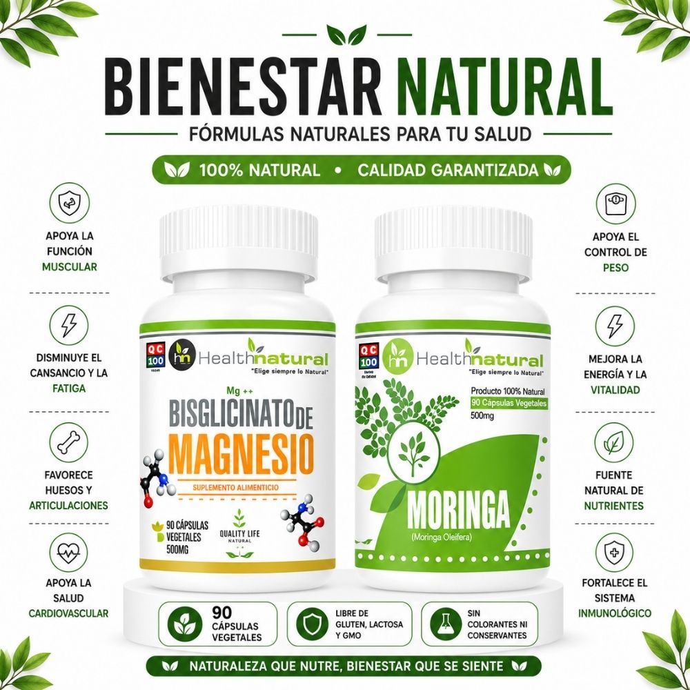 BISGLICINATO DE MAGNESIO HEALTHNATURAL Y MORINGA HEALTHNATURAL