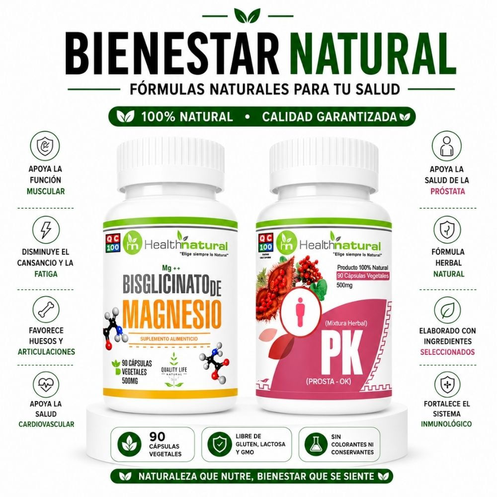 BISGLICINATO DE MAGNESIO HEALTHNATURAL Y PK PROSTA OK  HEALTHNATURAL